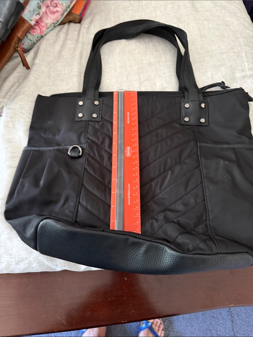 Cynthia Rowley Black Quilted Laptop Tote with Dual Handles
